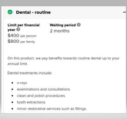 Screenshot of AHM minor dental cover