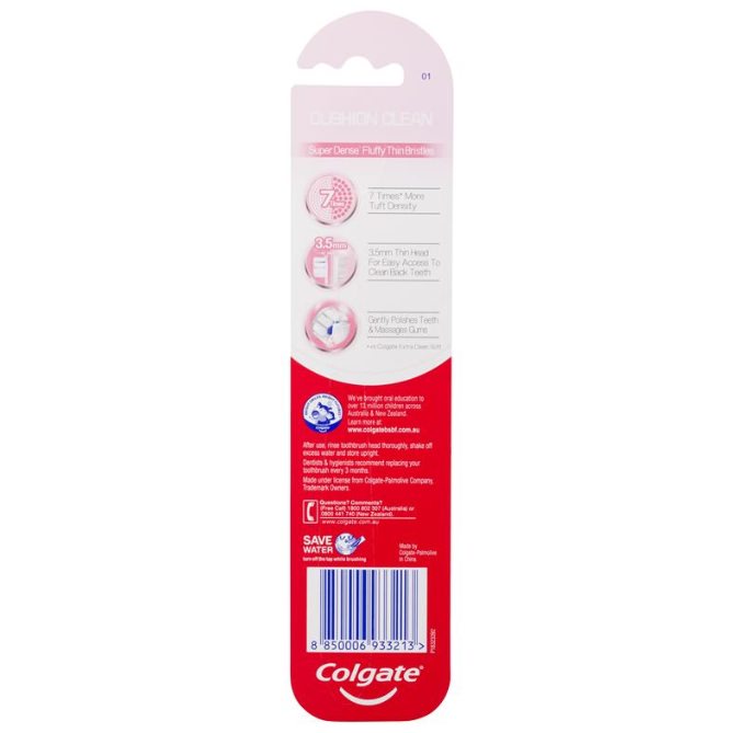 Colgates Cushion Clean Toothbrush back of packaging