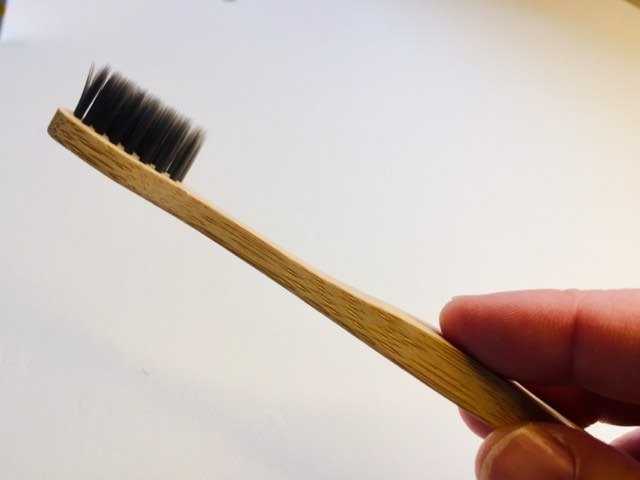 Testing the bamboo charcoal toothbrush