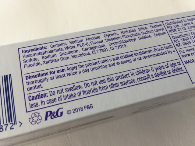 Ingredients of Oral-B 3D White Luxe Glamorous White Toothpaste