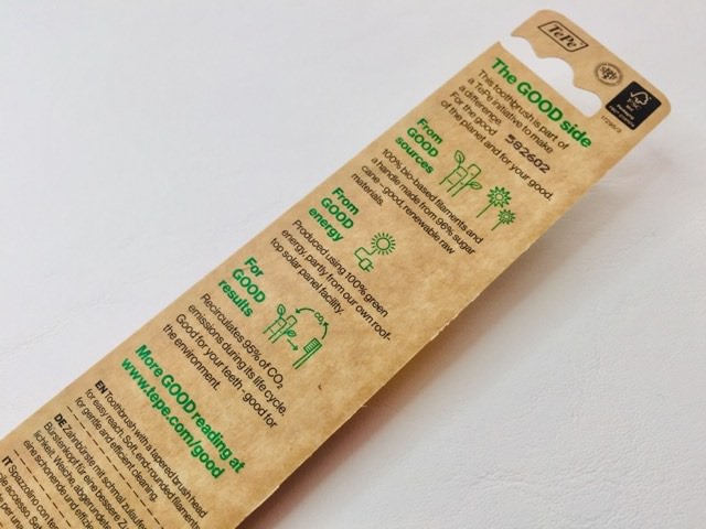 The back of the TePe Good™ Compact Toothbrush packaging