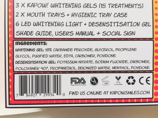 Kapow smiles ingredients on the box