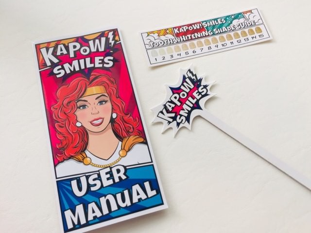 Kapow user manual, social sign and teeth whitening guide