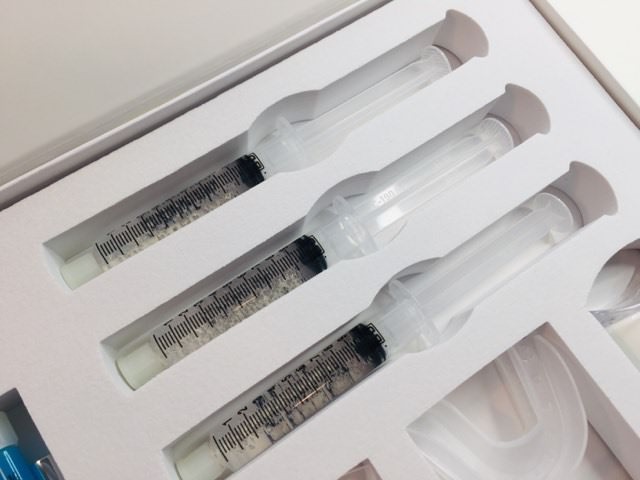 Perfect Whitening Gel Syringes neatly stored