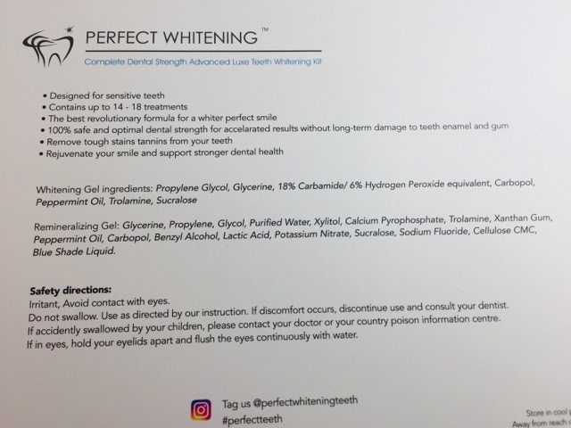 Back of the Perfect Whitening Kit