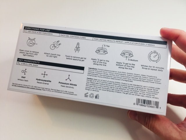 Instructions and ingredients of the HiSmile Whitening Kit