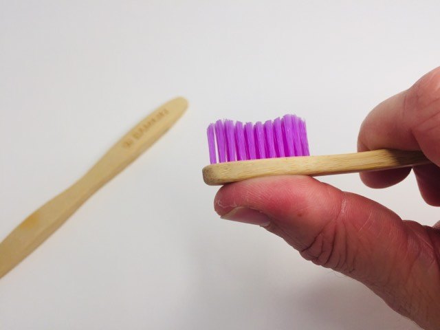 The head of the bamkiki bamboo toothbrush