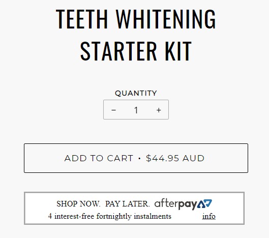 Pearly Whites Starter kit pricing screenshot