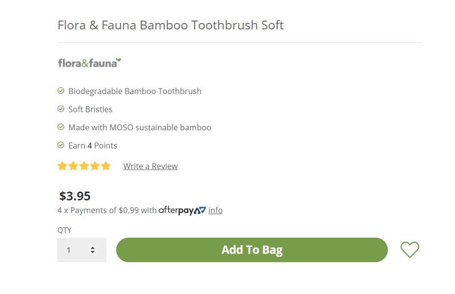 A screenshot of the price of the Flora & Fauna bamboo Toothbrush
