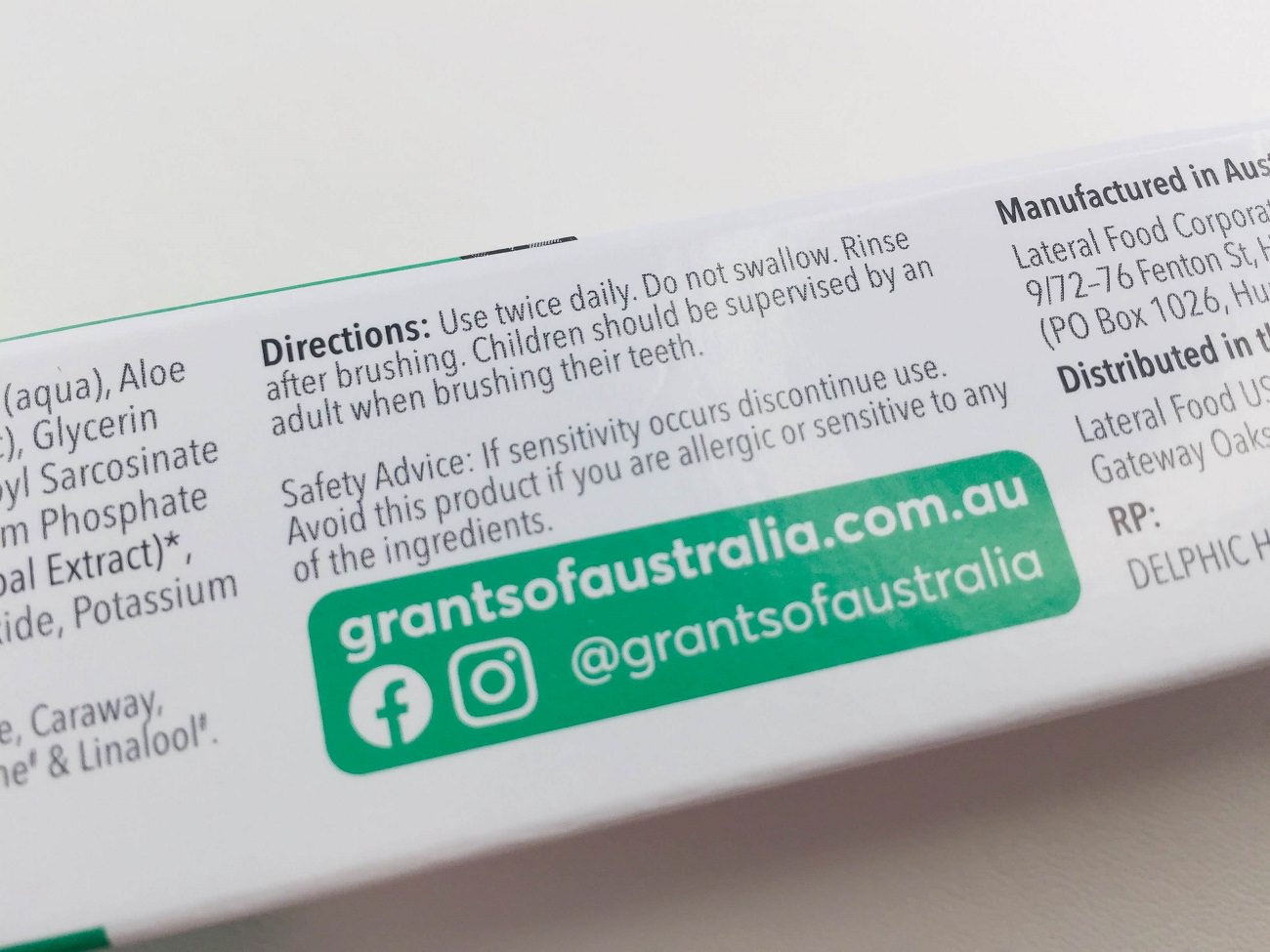 Directions for use with Grants Mild Mint toothpaste