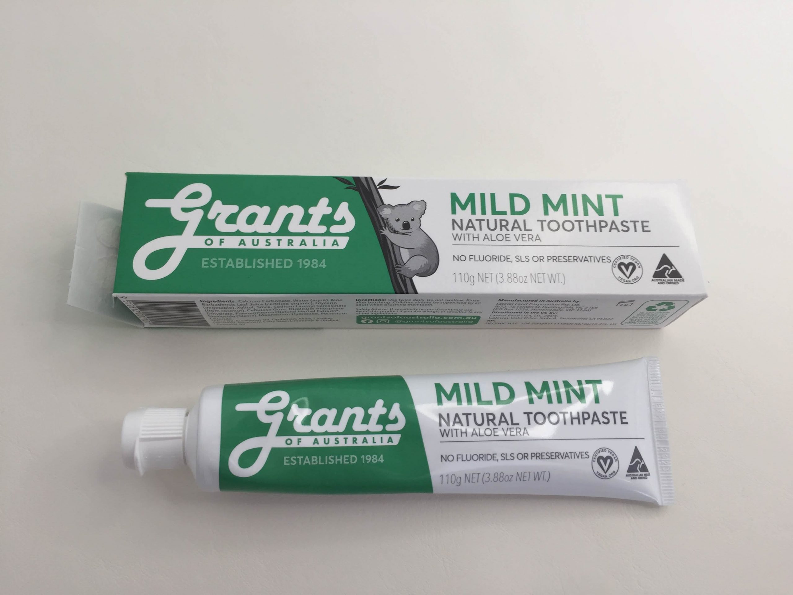 Grants Mild Mint Toothpaste box and tube packaging