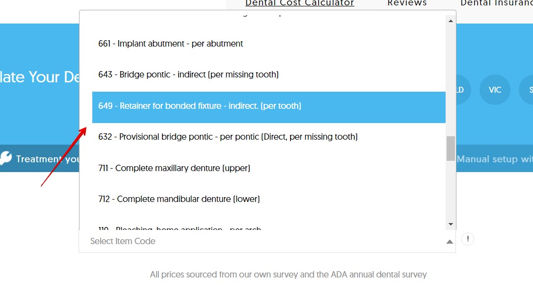 Dental codes for Prosthodontics