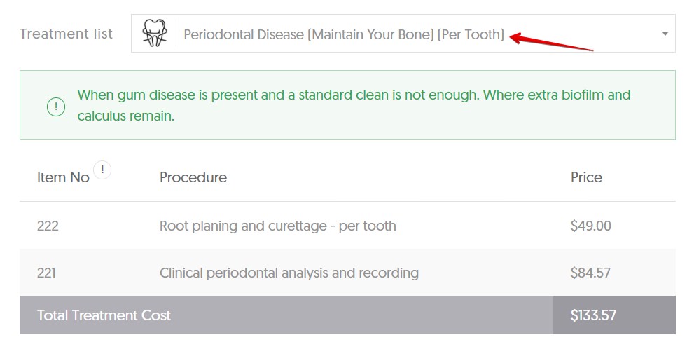 ACT gum disease average cost