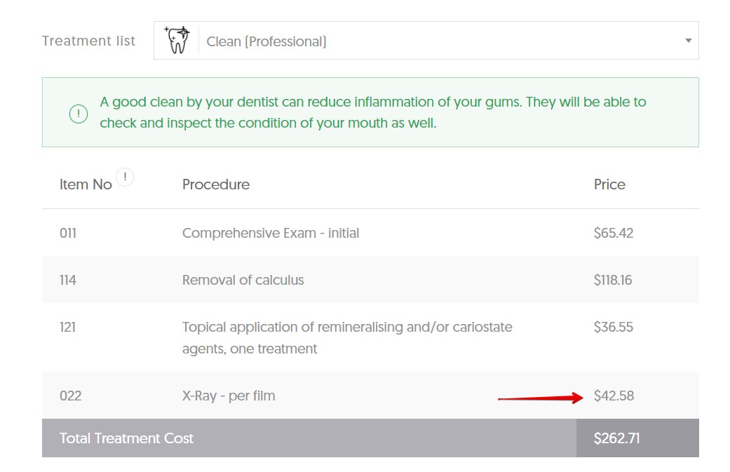 NSW average clean cost including X-ray