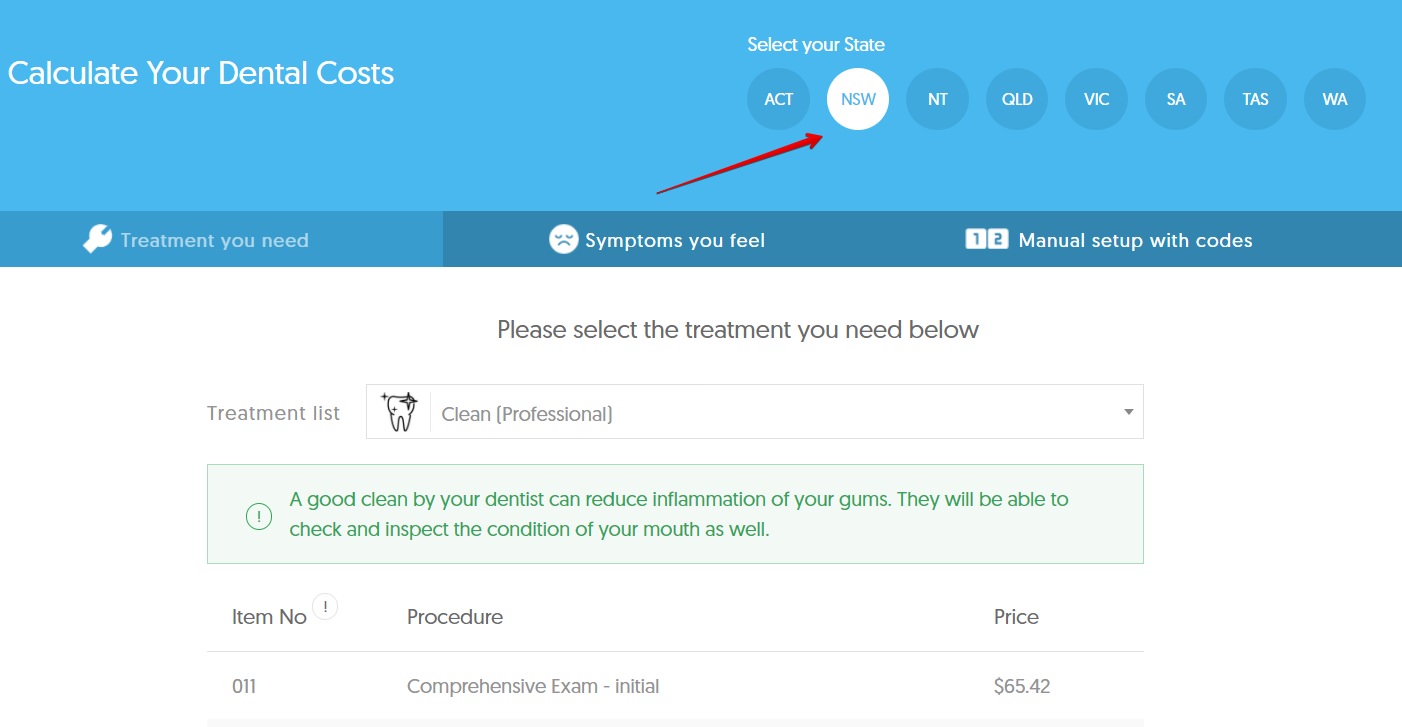 Select the state you live in to work out dental costs