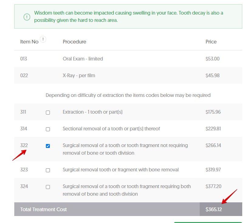 SA average cost of a wisdom tooth removal