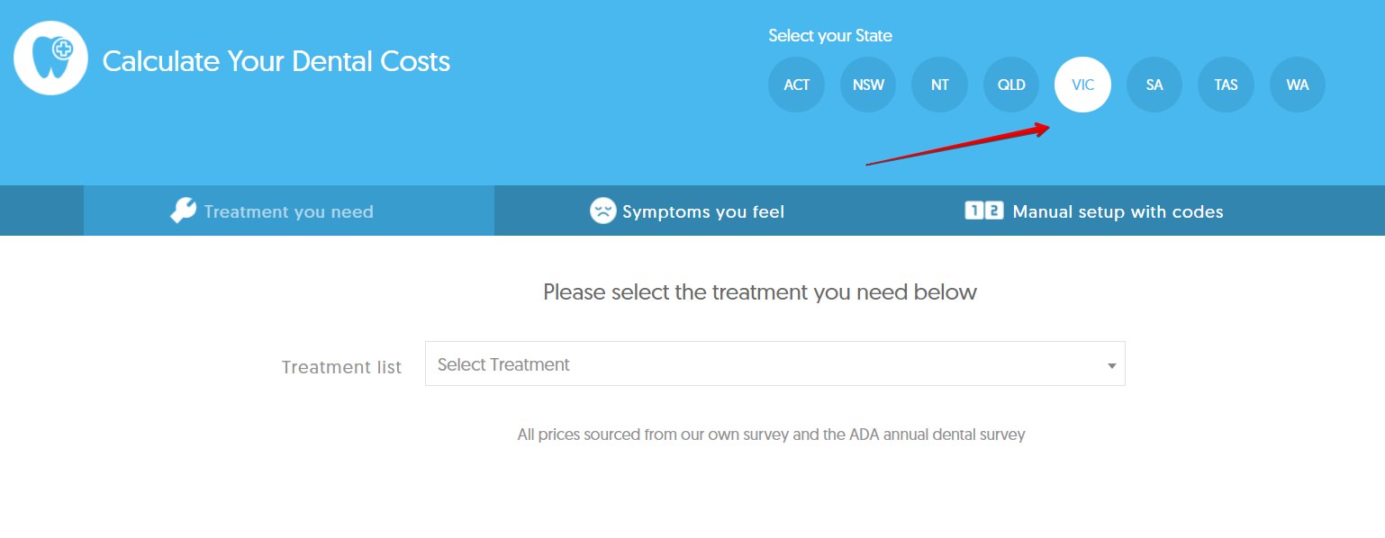 Select state for the dental cost calculator