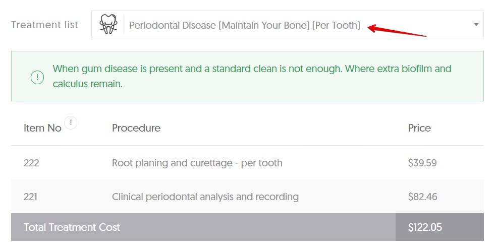 WA gum disease average cost