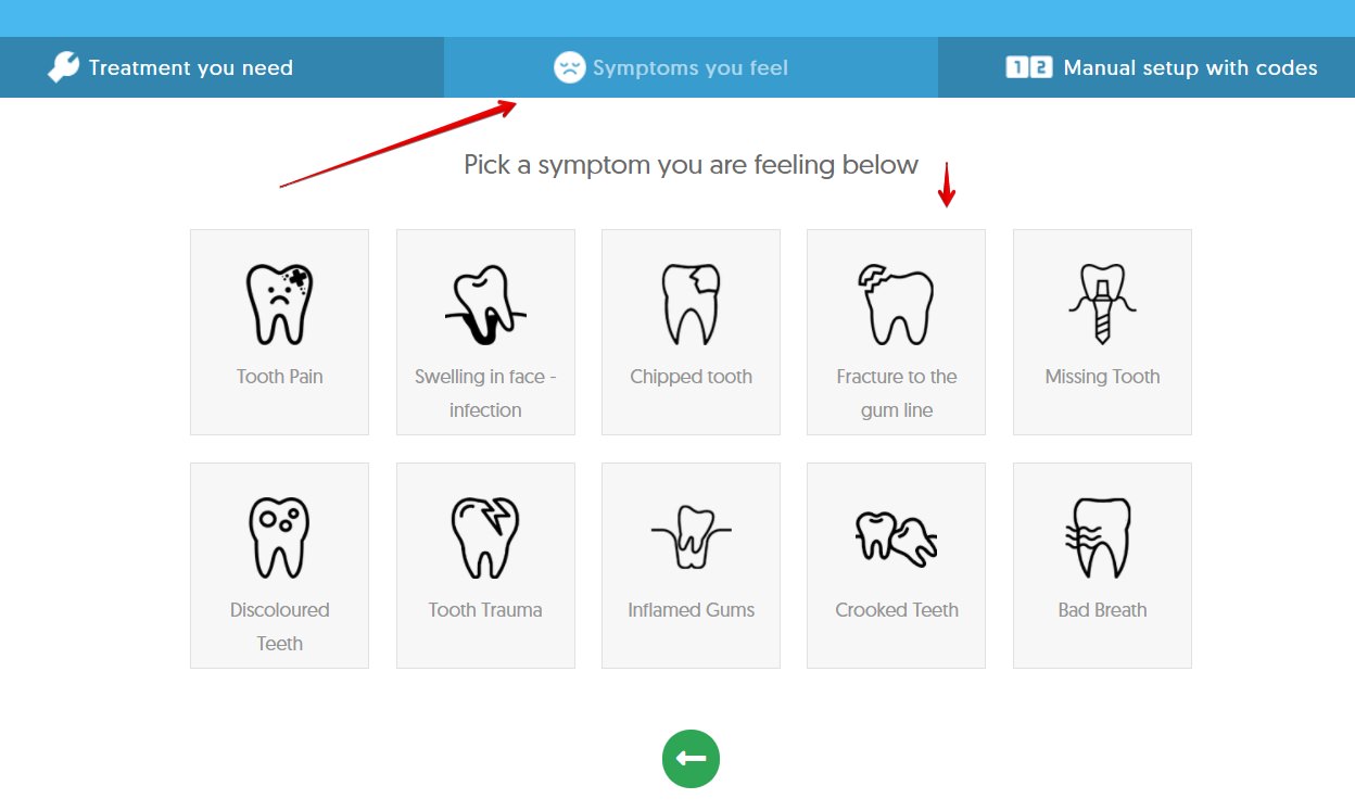 Selecting a dental treatment by a symptom you feel dental aware