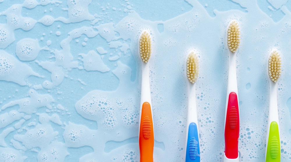 The 4 adult colours of the mouthwatchers toothbrush range