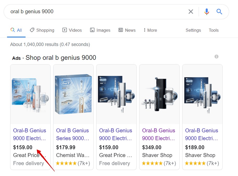 The average price on google search for oral b genius 9000