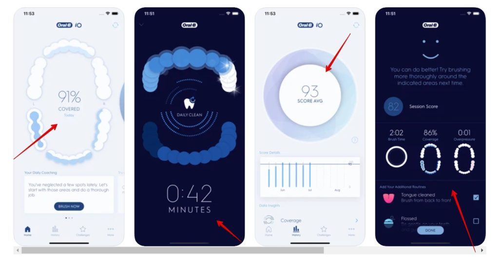 Snapshot of the features of the Oral B app
