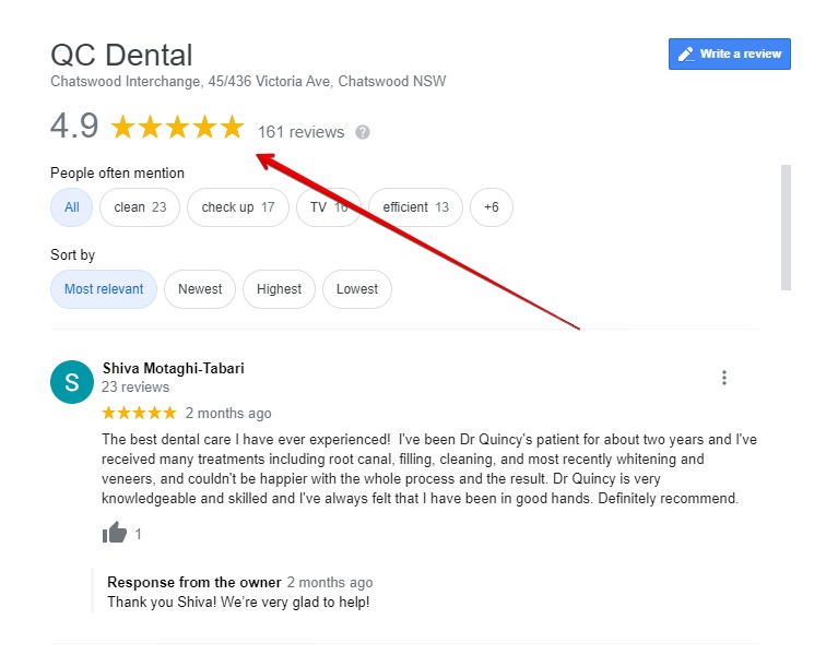 QC dental reviews on google dental aware