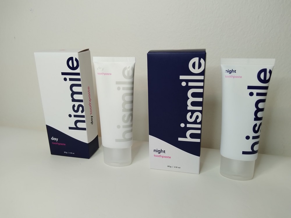 New HiSmile Day and Night toothpaste tubes and packaging