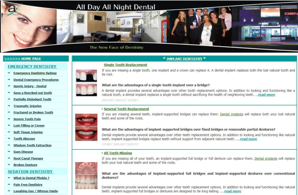 All day all night dental website screenshot