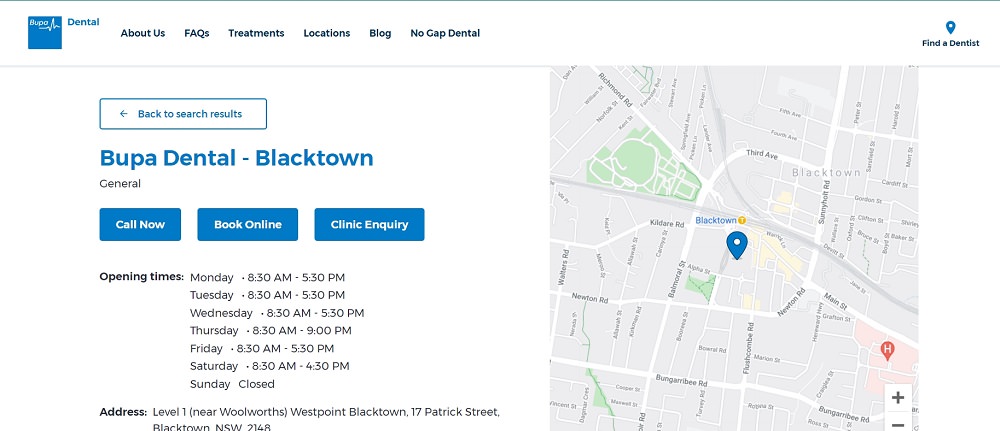 Bupa Dental Blacktown website screenshot