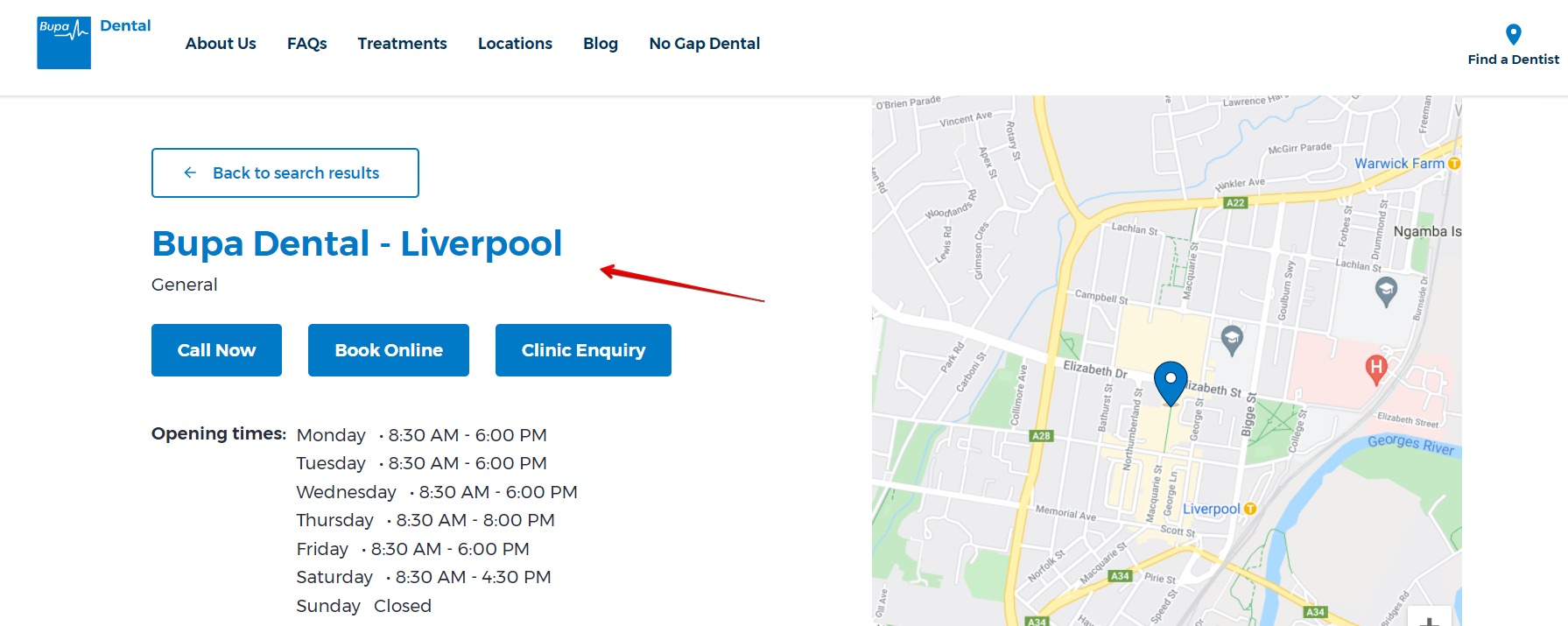 Bupa dental liverpool website screenshot