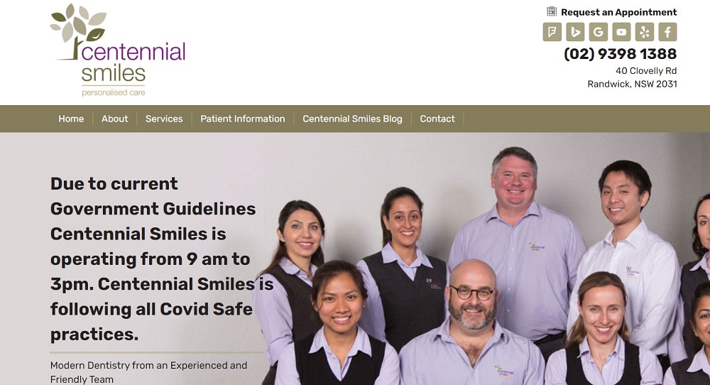 Centennial Smiles webiste screenshot