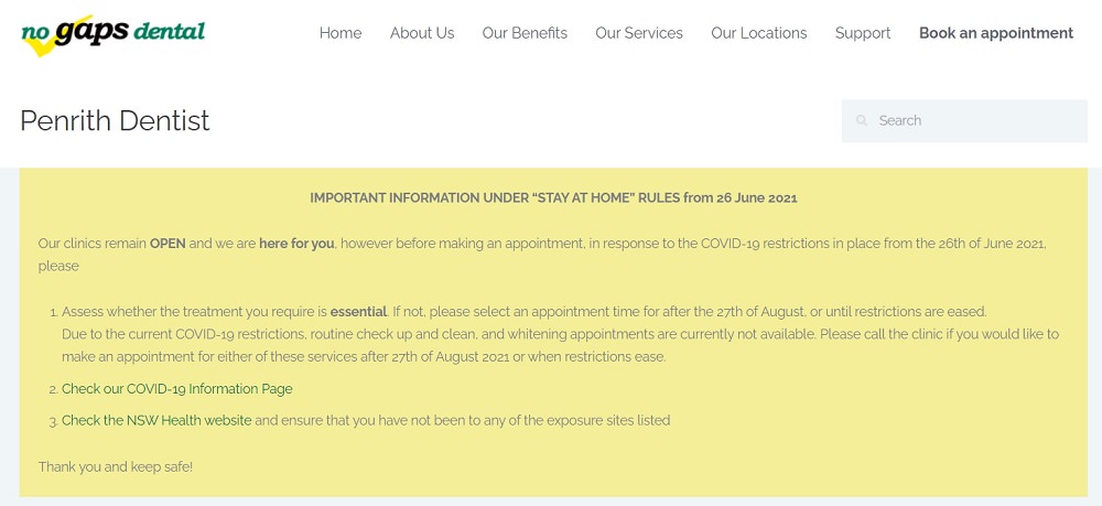 No Gaps Dental Penrith website screenshot