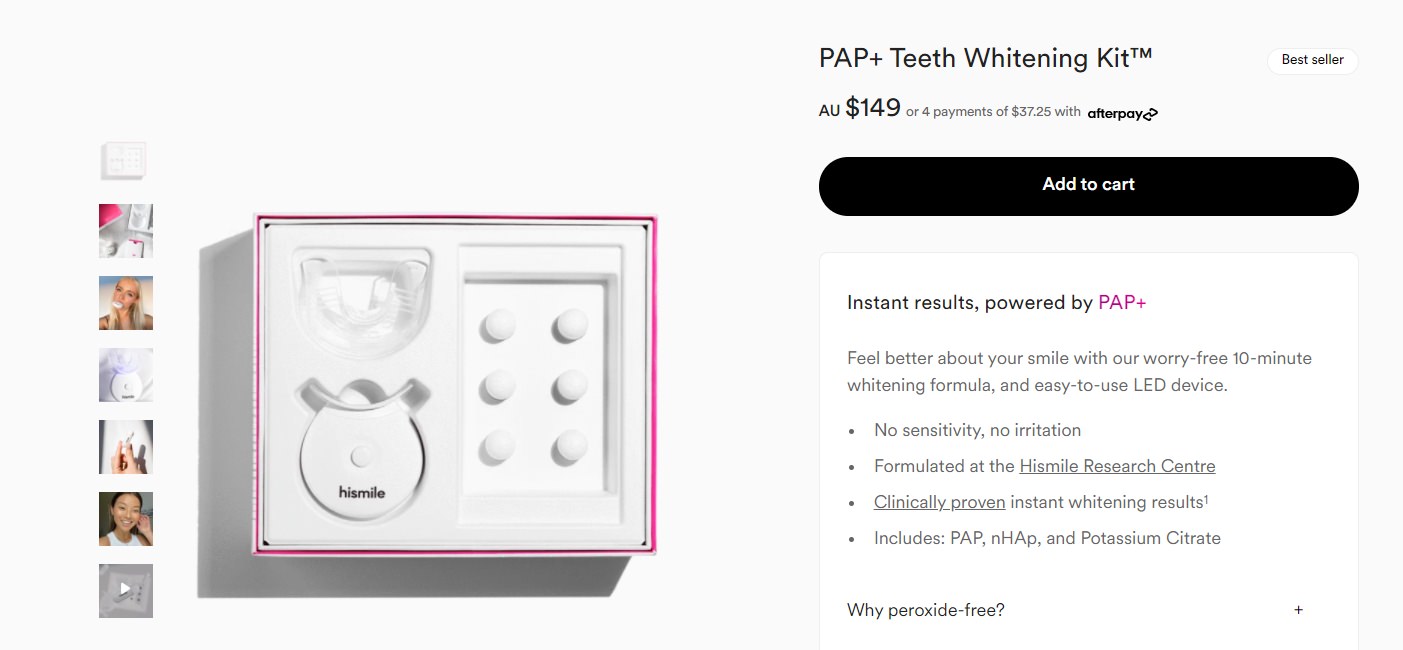 HiSmile PAP+ Teeth Whitening price screenshot dental aware