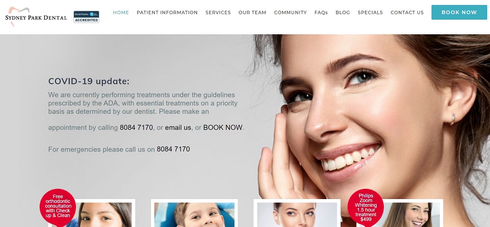 Sydney Park Dental website screenshot