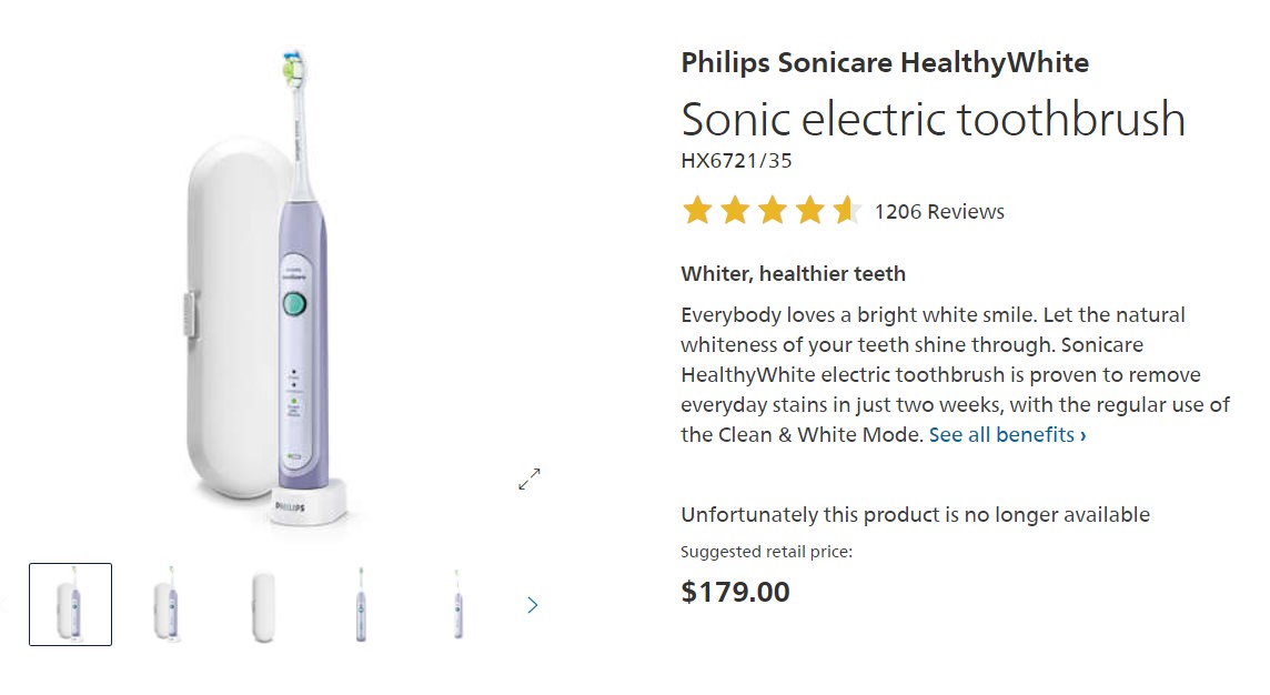 Philips Sonicare HealthyWhite Sonic electric toothbrush screenshot