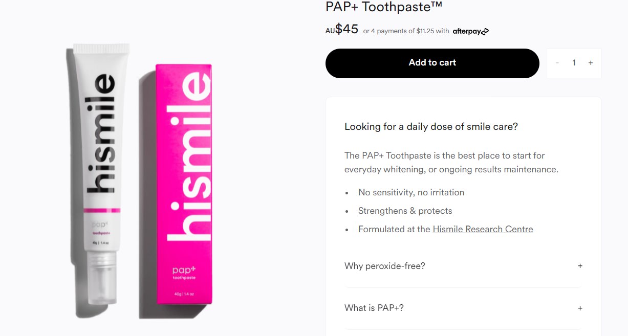 HiSmile PAP+ Toothpaste screenshot