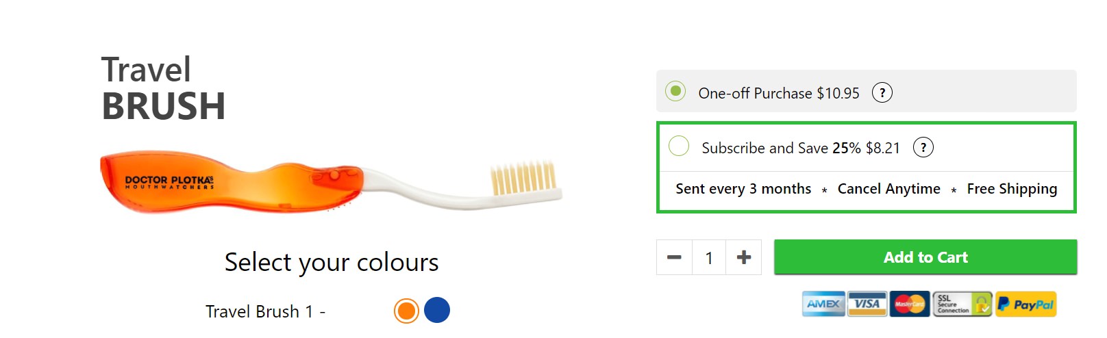 Screenshot of the mouthwatchers travel toothbrush online